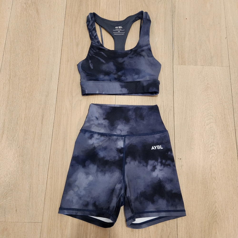 AYBL Core Shorts and Sports Bra Black Tie Dye XXS Workout